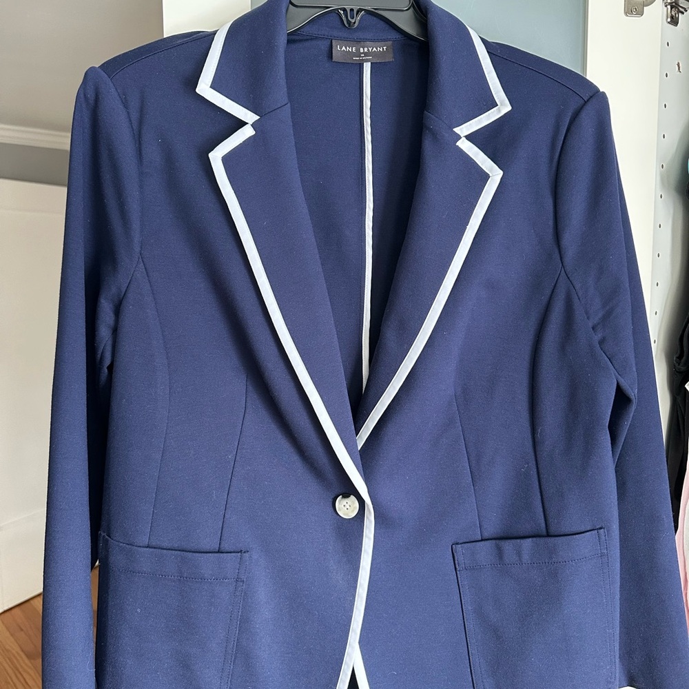 Lane Bryant Dark Blue Jacket with Light Trim